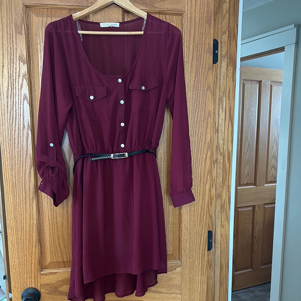 Elegant Burgundy Button-Down Dress